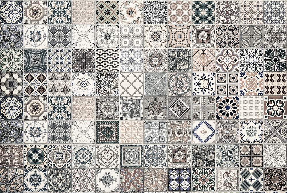 ceramic tiles patterns from Portugal. - obrazy, fototapety, plakaty 