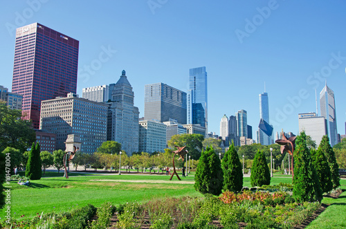 Chicago, Illinois: skyline visto da Grant Park, 22 settembre 2014