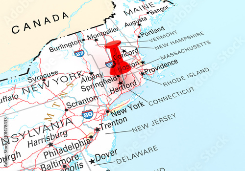 Red Thumbtack Over Connecticut, Map is Copyright Free Off a Gove photo