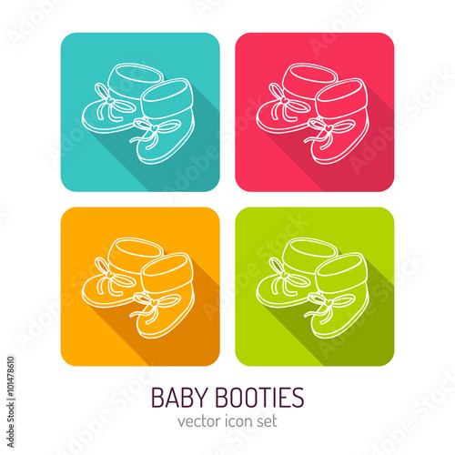 Vector line art baby booties icon set in four color variations