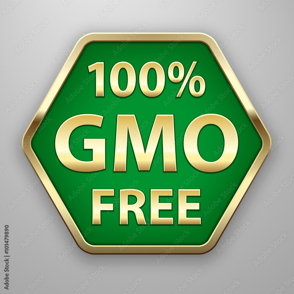 100% GMO free plate in golden frame 100% GMO free plate in golden frame