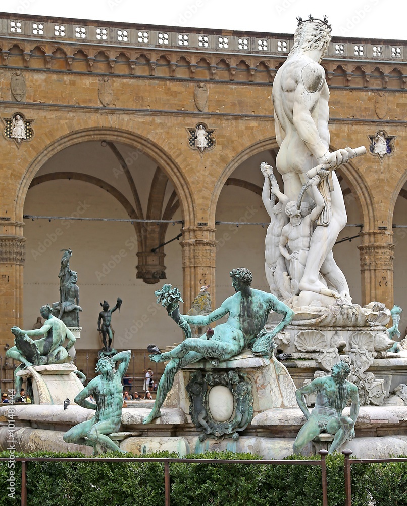 Florence historical fountain with the statue of Neptune