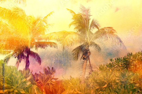 Fototapeta Naklejka Na Ścianę i Meble -  watercolor retro palms