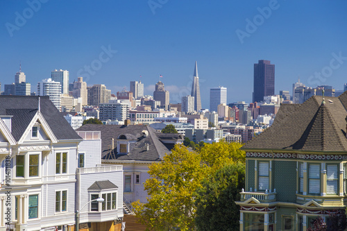 The Painted Ladies, or Victorian houses on San Francisco Alamo Square, California, USA