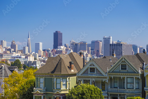 The Painted Ladies, or Victorian houses on San Francisco Alamo Square, California, USA