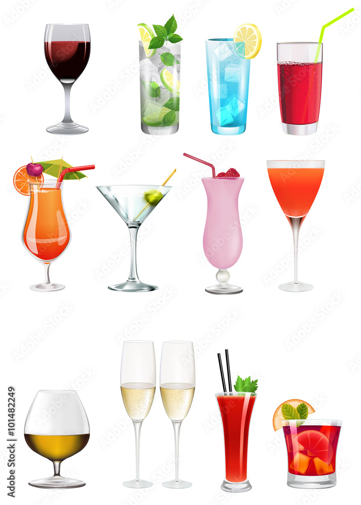 Set - Collection of different alchoolics and soft drinks - Clip art set Set - Collection of different alchoolics and soft drinks - Clip art set