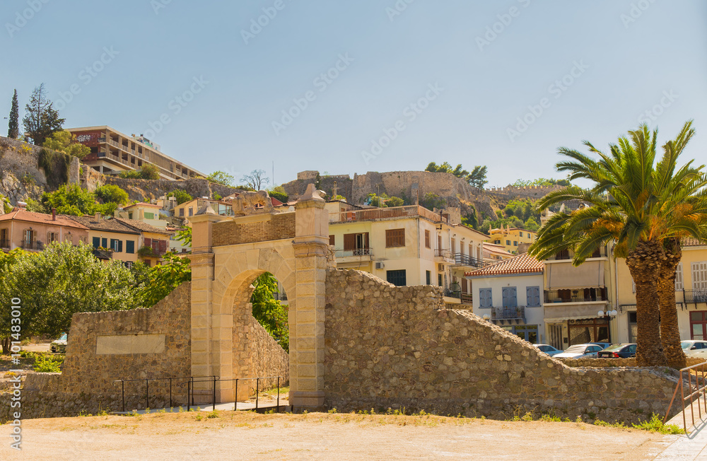 old gate of medieval fortress in Nafplio, Greece, Europe