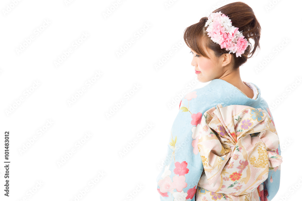portrait of young asian woman wearing kimono isolated on white background portrait of young asian woman wearing kimono isolated on white background