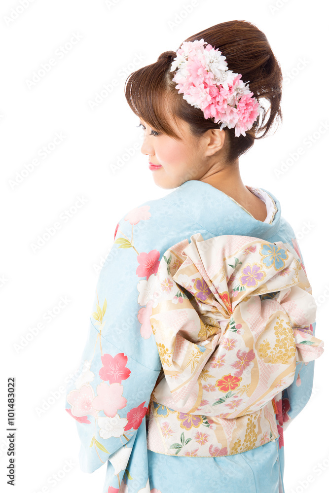 portrait of young asian woman wearing kimono isolated on white background portrait of young asian woman wearing kimono isolated on white background
