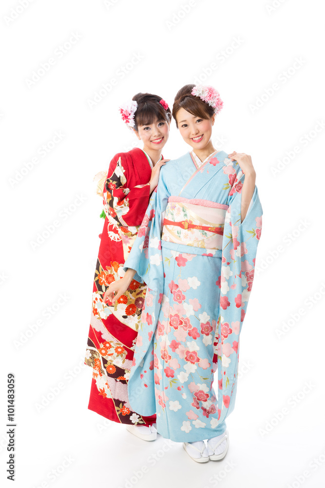 portrait of young asian women wearing kimono isolated on white background portrait of young asian women wearing kimono isolated on white background