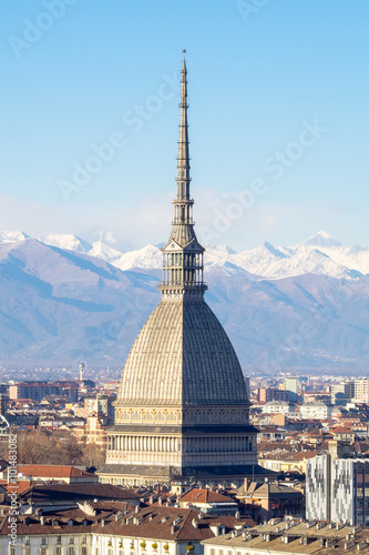 City of Turin and Mole Antonelliana landscape, panorama with Alps photo