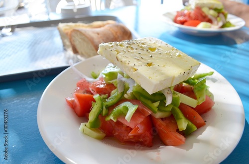 Traditional Greek salad served in Greek restaurant