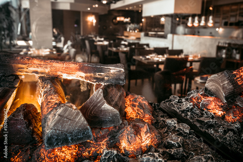 modern restaurant with fireplace