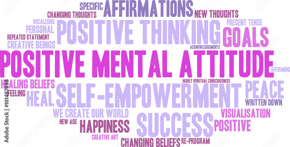Positive Mental Attitude word cloud on a white background. Positive Mental Attitude word cloud on a white background.