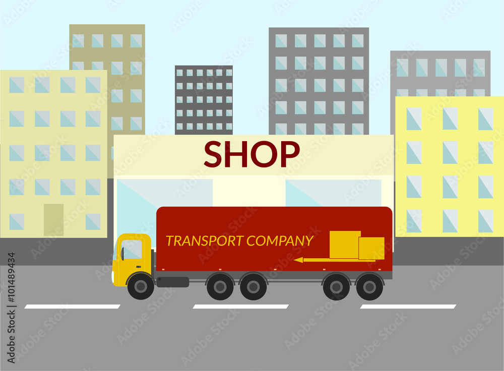 the truck will deliver the product to the shop. transport company the truck will deliver the product to the shop. transport company