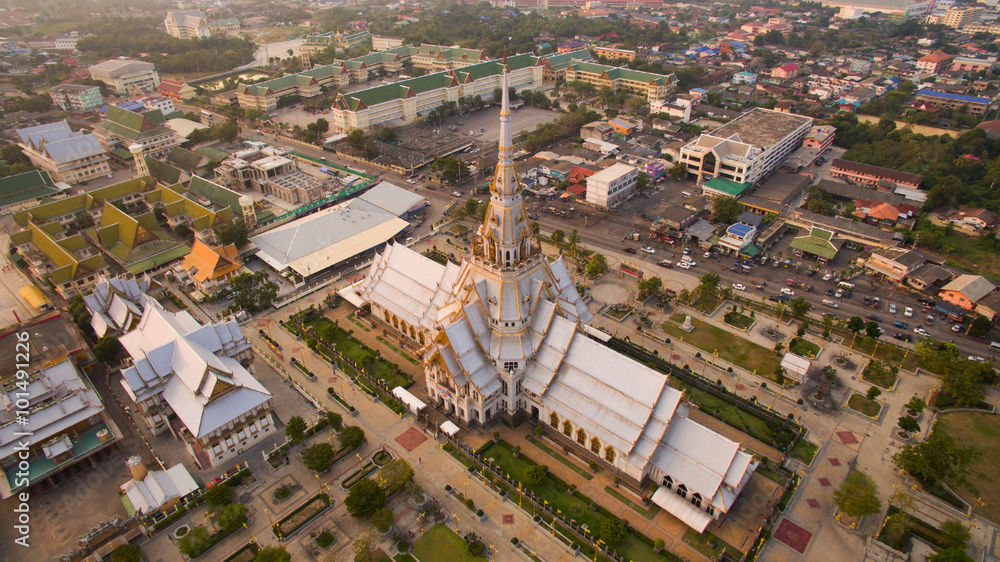 Fototapeta premium aerial view of wat sothorn temple in chachengsao province easter