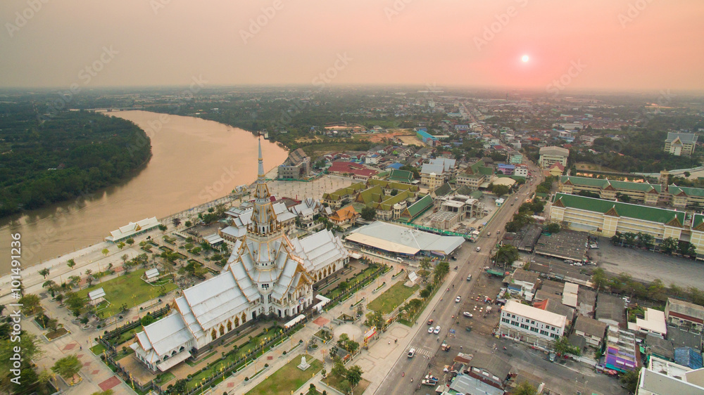aerial view of wat sothorn temple in chachengsao province easter