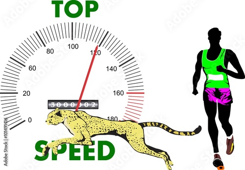 Man and cheetah running. Concept illustration of speed