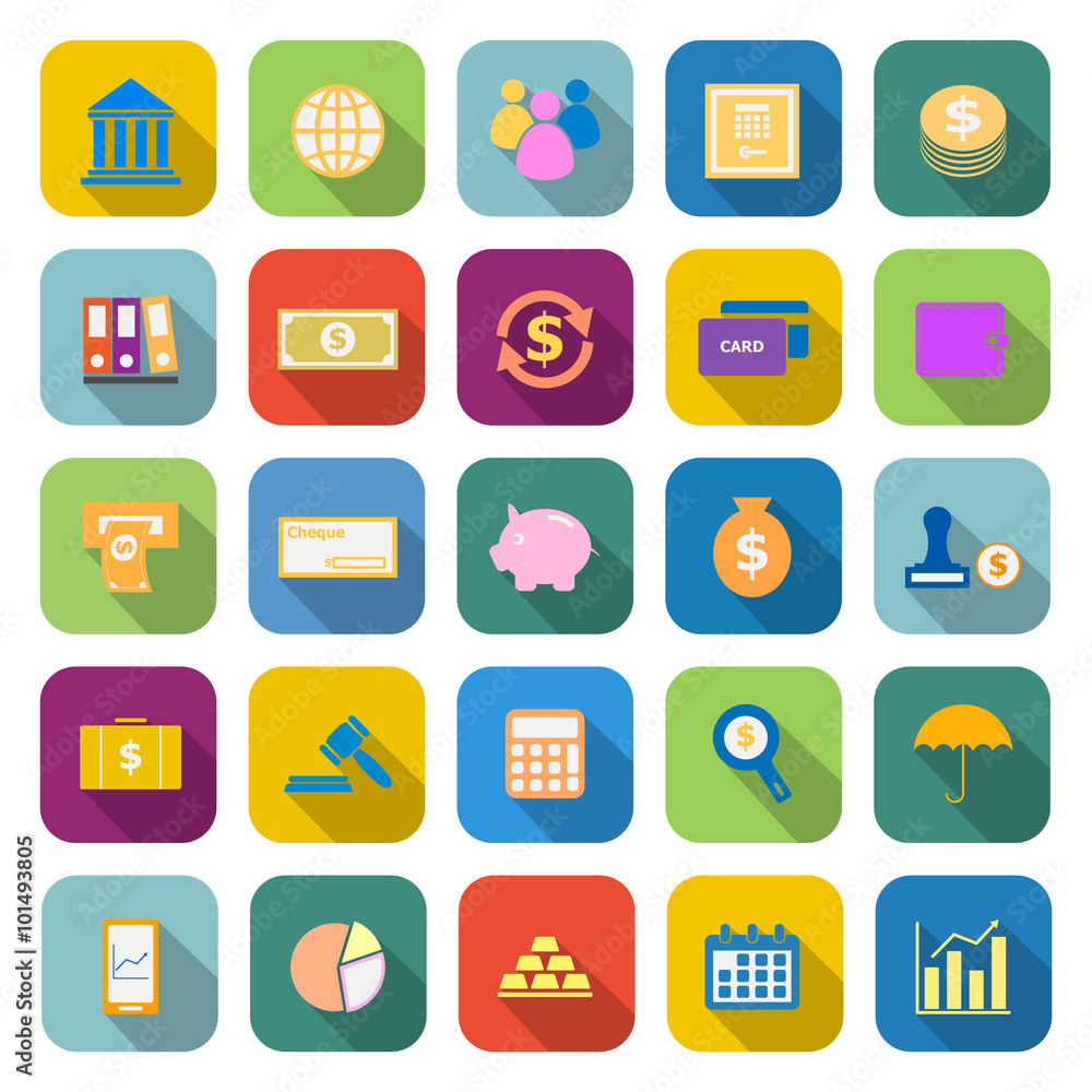 Banking color icons with long shadow Banking color icons with long shadow