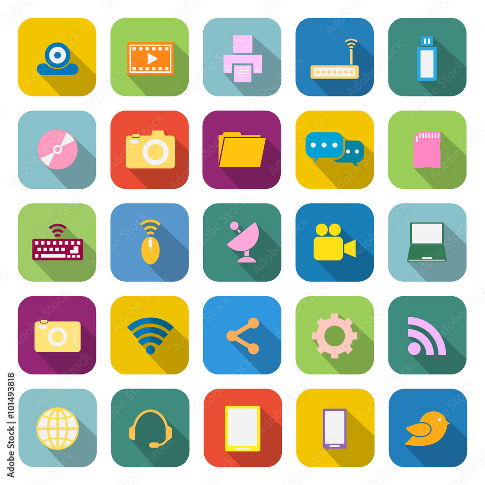 Hi-tech color icons with long shadow Hi-tech color icons with long shadow