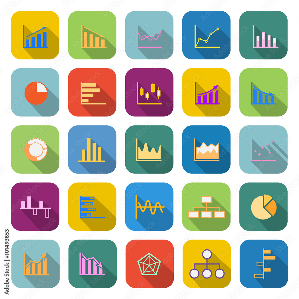 Graph color icons with long shadow Graph color icons with long shadow