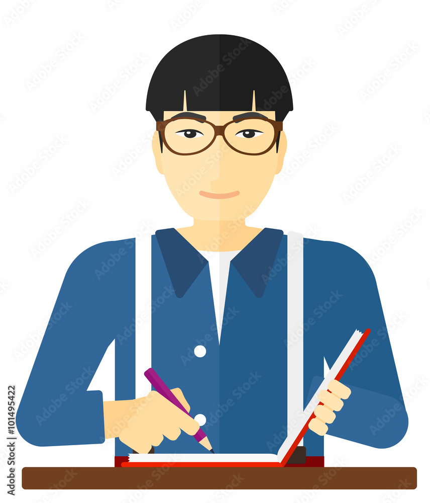 Reporter with writing-pad. Reporter with writing-pad.