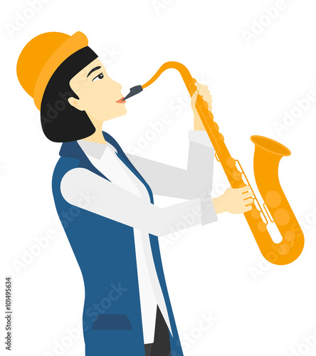 Woman playing saxophone.