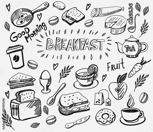 Valokuva vector breakfast and morning icon set