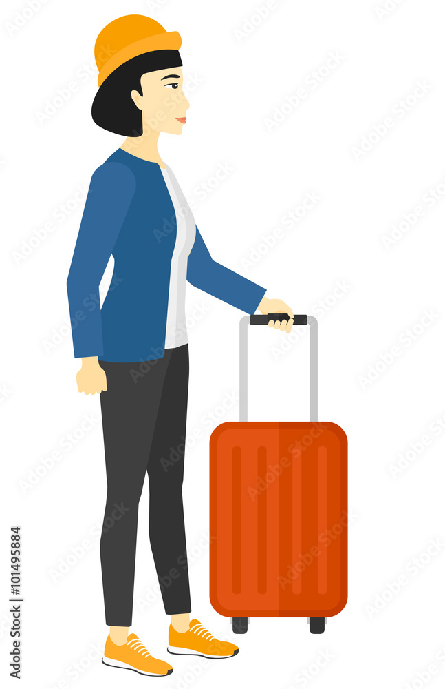 Woman standing with suitcase. Woman standing with suitcase.