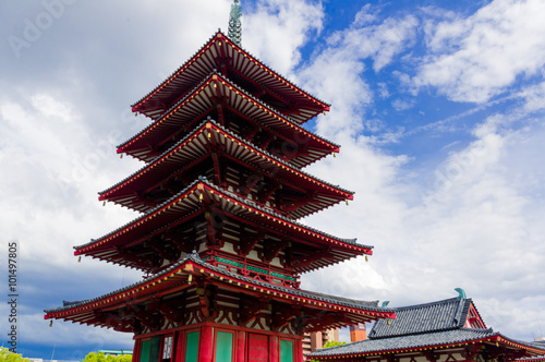 Red five-story pagoda. Osaka