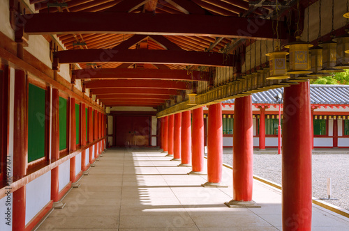 Japanese shrine. Red corridor. Osaka
