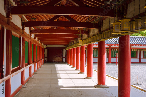 Japanese shrine. Red corridor. Osaka
