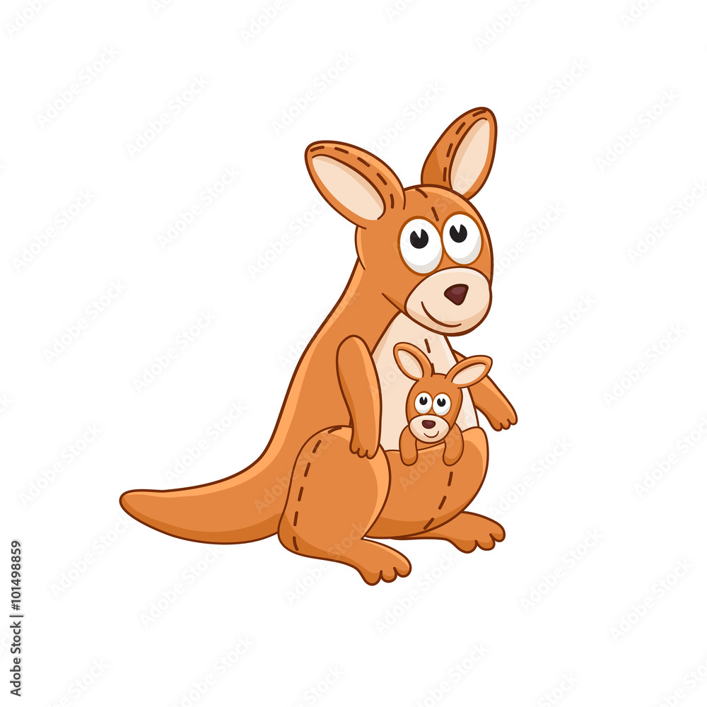 Cute cartoon animal. Stuffed kangaroo. Vector plush toy isolated on white background. Cute cartoon animal. Stuffed kangaroo. Vector plush toy isolated on white background.