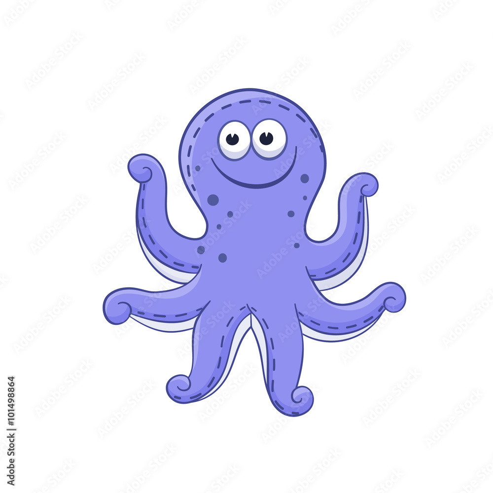 Cute cartoon animal. Stuffed octopus. Vector plush toy isolated on white background. Cute cartoon animal. Stuffed octopus. Vector plush toy isolated on white background.