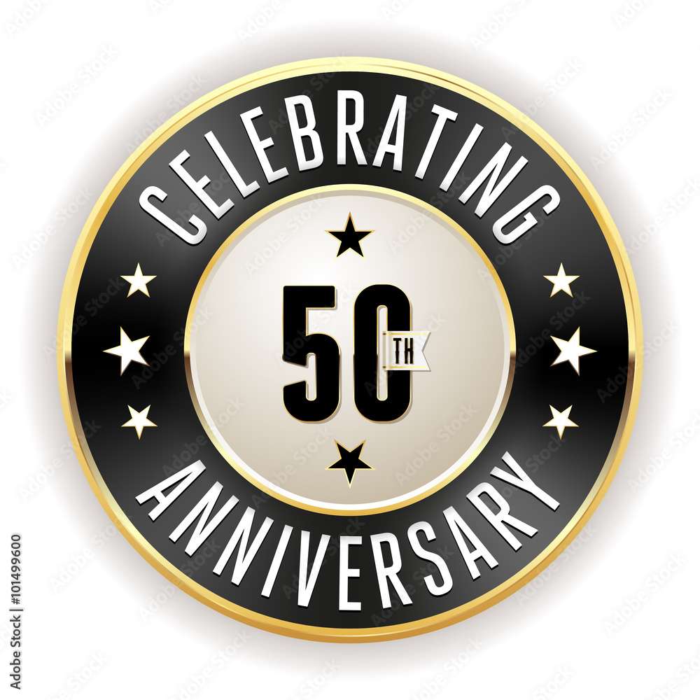 Black 50th anniversary badge with gold border on white background Black 50th anniversary badge with gold border on white background