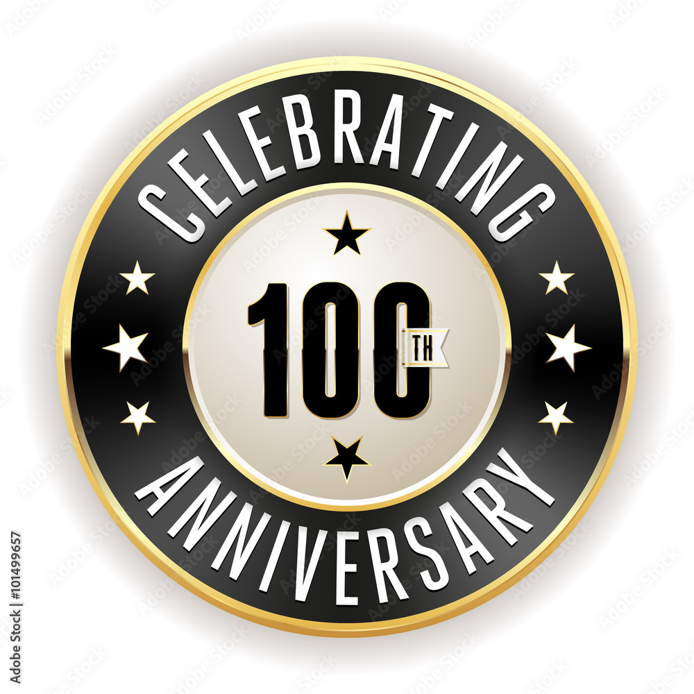 Black 100th anniversary badge with gold border on white background Black 100th anniversary badge with gold border on white background