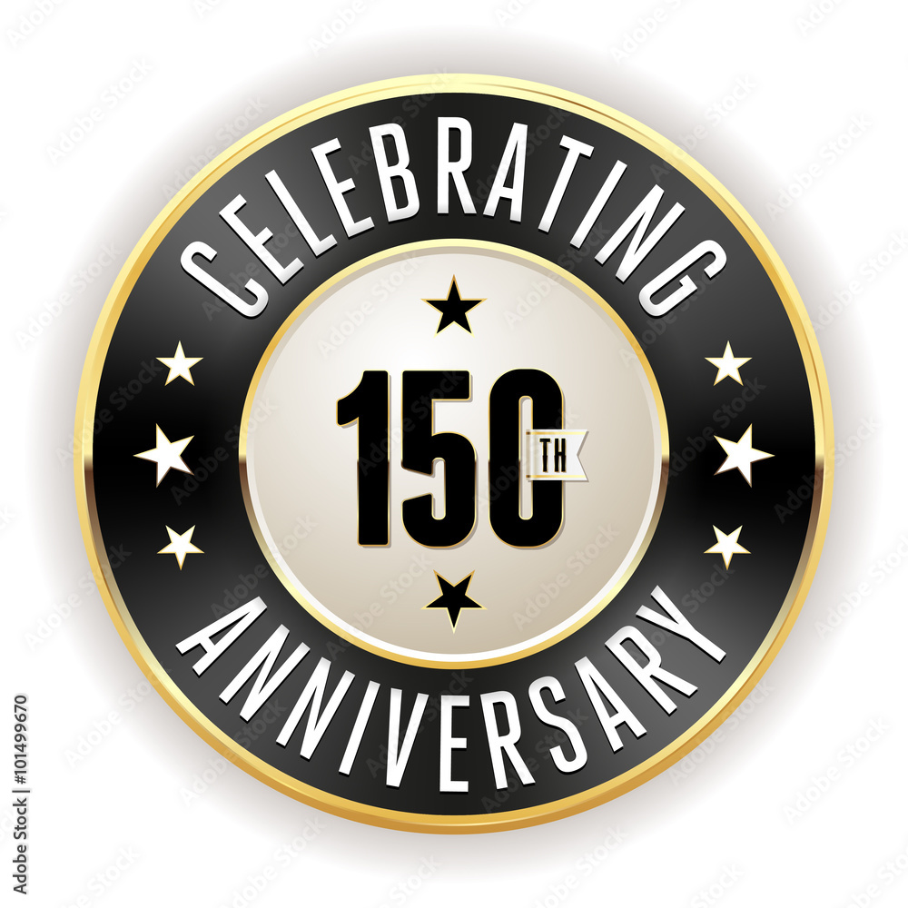 Black 150th anniversary badge with gold border on white background Black 150th anniversary badge with gold border on white background