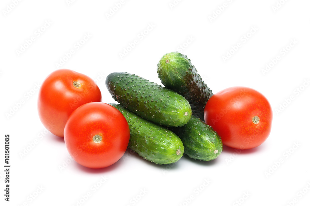 tomatoes and cucumbers isolated on white background tomatoes and cucumbers isolated on white background