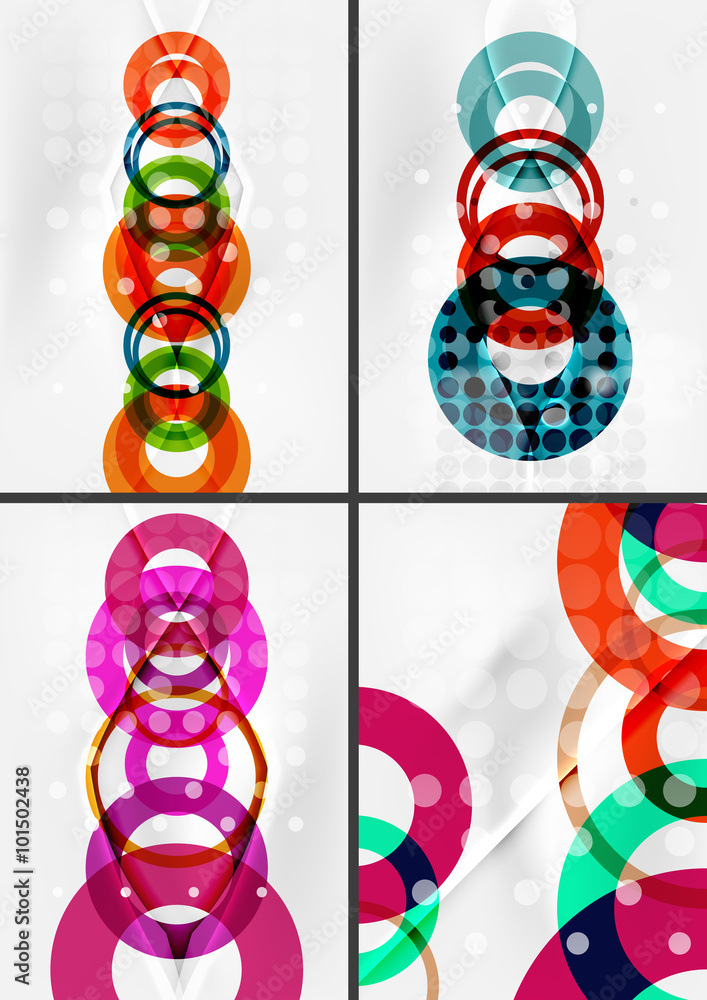 Set of circle shape design abstract backgrounds with light effects and decorations