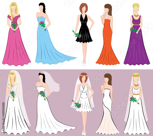 Set of different styles women dresses