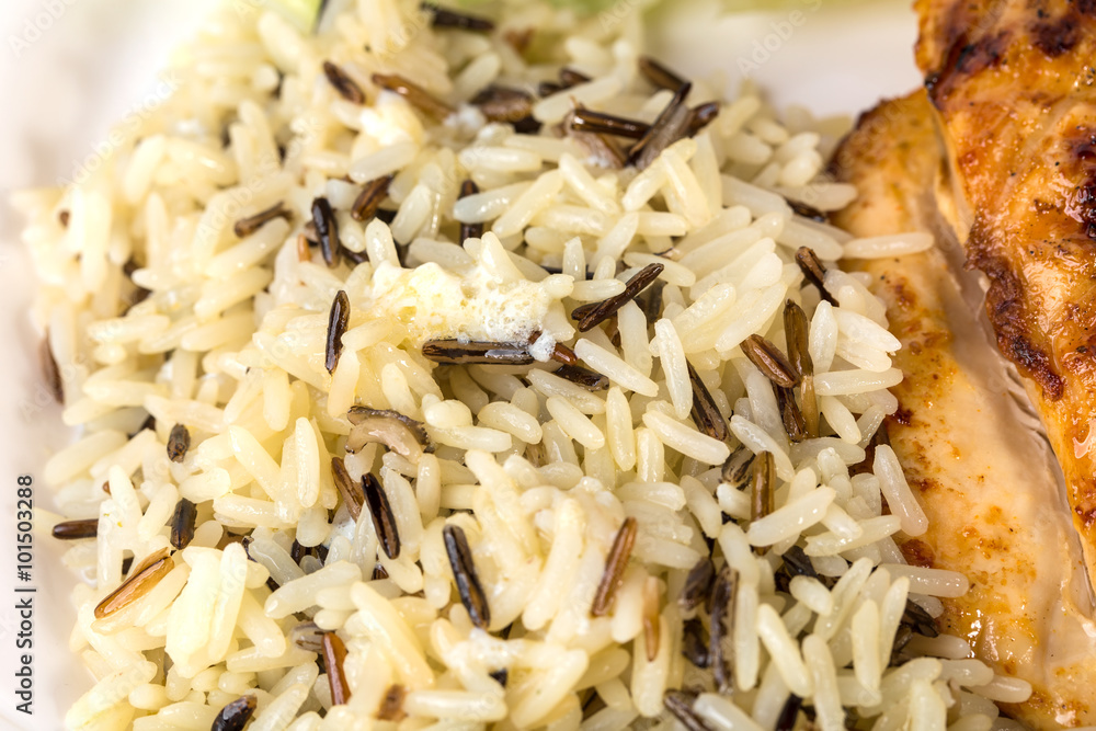 Delicious basmatic rice with chicken fillet. Delicious basmatic rice with chicken fillet.