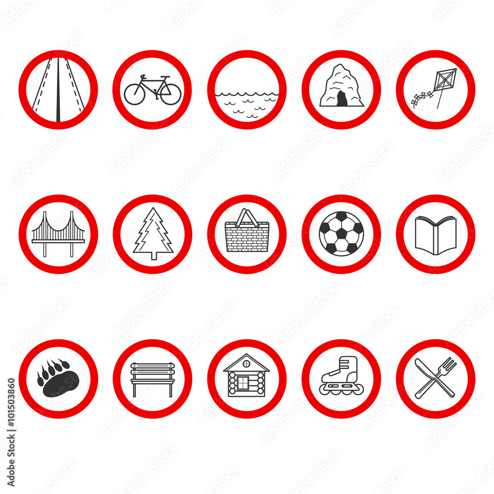 Set of icons with a different value in red circle. Set of icons with a different value in red circle.