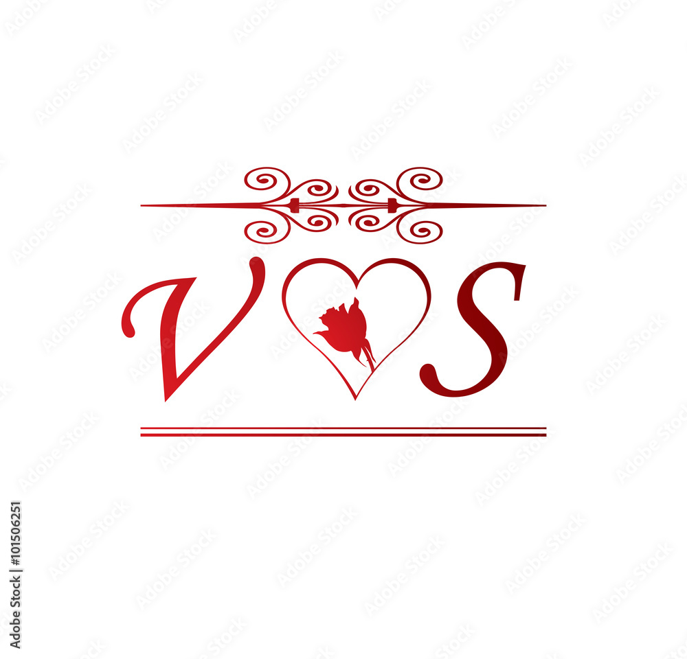 VS love initial with red heart and rose Stock Vector | Adobe Stock