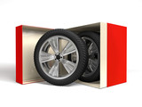 box with wheel 3d rendering