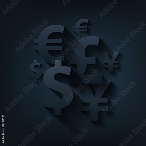 Currencies symbols paper white background.