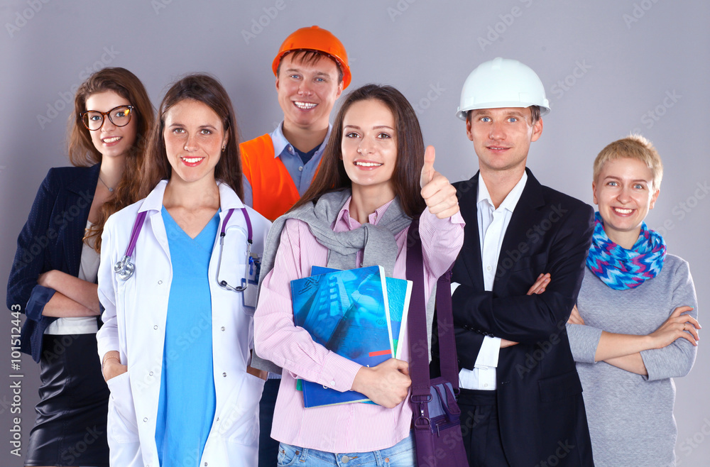 Portrait of smiling people with various occupations and showing ok Portrait of smiling people with various occupations and showing ok