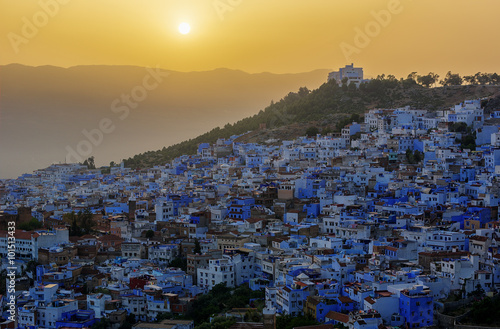 HDR image of the blue city Chefchaouen in Morocco at sunset. © Anette Andersen