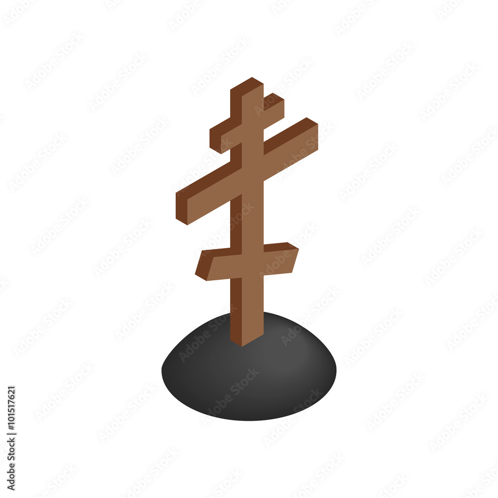 Wooden cross tombstone  isometric 3d icon