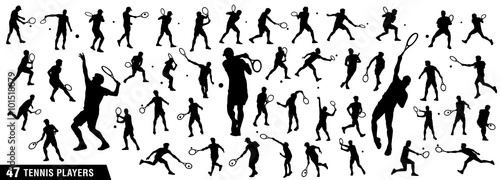 Tennis silhouettes, Vector set of tennis players photo