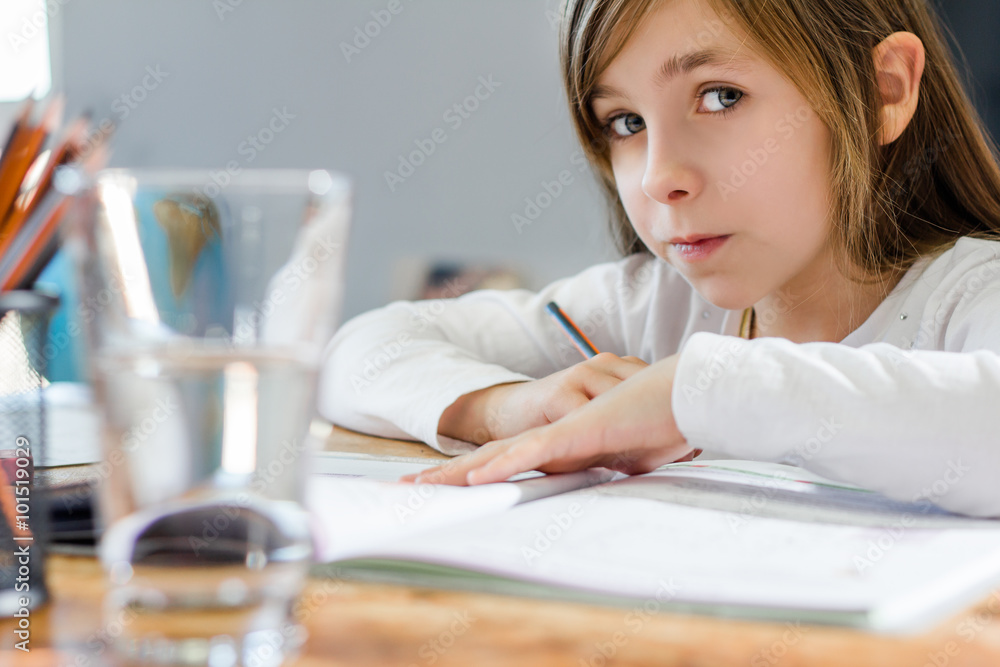 Young girl doing homework